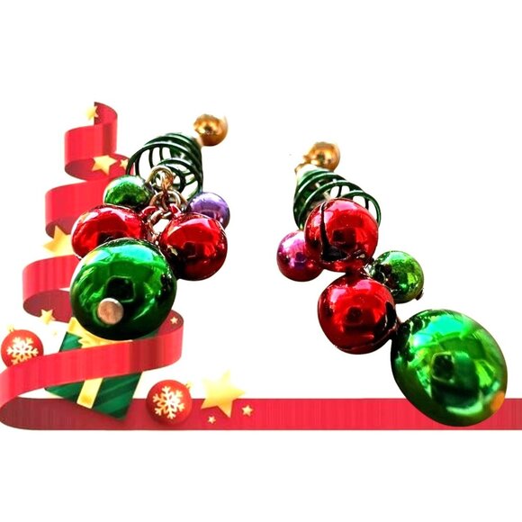 Christmas Tree Earrings New Handmade Jingle Bells Dangle Posts Festive P… - Picture 8 of 12
